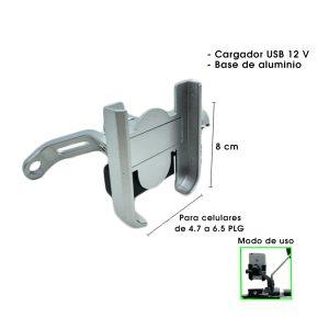 PORTA CELULAR METALICO P/MOTO C/CARGADOR SILVER C/PATA CD-3303-CARGADOR