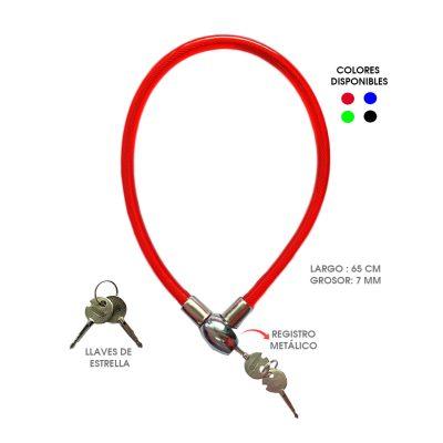 CANDADO P/BICICLETA CHAPA METALICA 65CMX7MM VARIOS COLORES BA-33