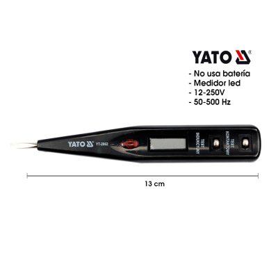 TESTER DE VOLTAJE LED 12-250V PANTALLA LCD CONTINUIDAD YATO