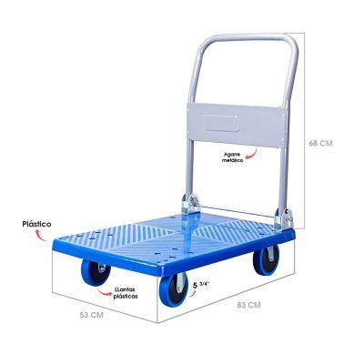 CARRETILLA CARGA METAL Y PLASTICO 4 RUEDAS 300 KG 84X54X84CM