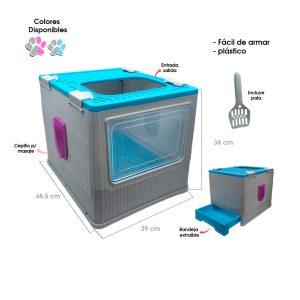 ARENERO P/GATO TIPO CUBO PLASTICO 47X38X37CM C/PALA 70-49 ROSADO Y CELESTE