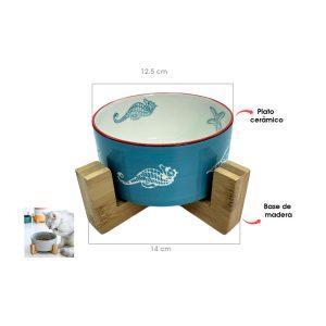 PLATO P/ MASCOTA CERAMICO BASE DE MADERA 17.5X8.50CM 70-76