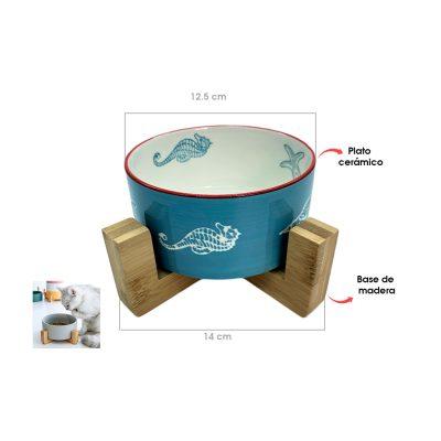 PLATO P/ MASCOTA CERAMICO BASE DE MADERA 17.5X8.50CM 70-76