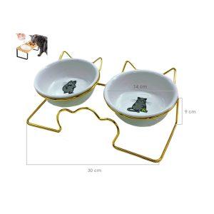 PLATO P/GATO CERAMICO DOBLE STAND DORADO  70-78