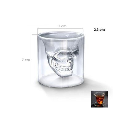 VASO DOBLE FONDO CALAVERA DE VIDRIO 7X7CM 2.3ONZAS