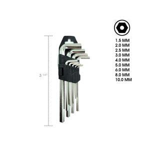 LLAVES ALLEN 11 CM 9 PCS 1.5,2,2.5,3,4,5,6,8,10 ACE-6011130A2