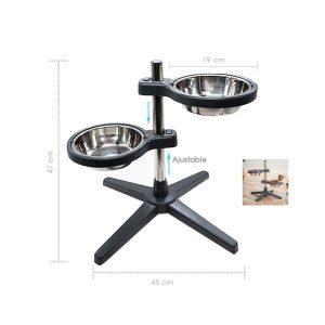 PLATO P/MASCOTA  DOBLE STAND AJUSTABLE  DE ACERO INOX/PLASTICO 19X46CM 70-66
