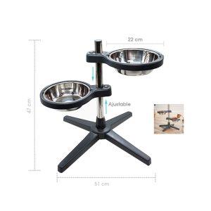 PLATO P/MASCOTA  DOBLE STAND AJUSTABLE DE ACERO INOX/PLASTICO  22X46CM 70-67
