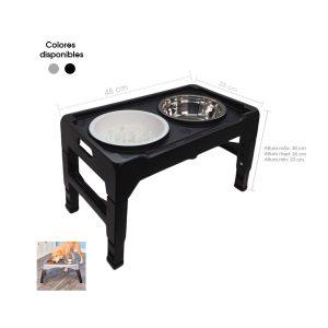 PLATO P/MASCOTA  DOBLE STAND AJUSTABLE  PLASTICO Y ACERO INOX 47X22X28CM 70-71