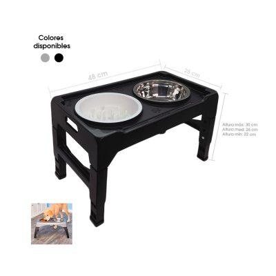 PLATO P/MASCOTA  DOBLE STAND AJUSTABLE  PLASTICO Y ACERO INOX 47X22X28CM 70-71