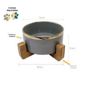 PLATO P/MASCOTA  CERAMICO STAND MADERA VERDE/GRIS 15CM 70-75