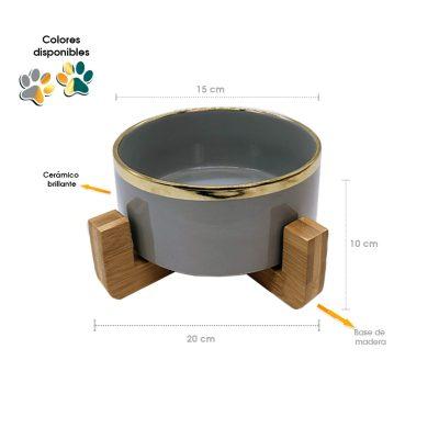 PLATO P/MASCOTA  CERAMICO STAND MADERA VERDE/GRIS 15CM 70-75