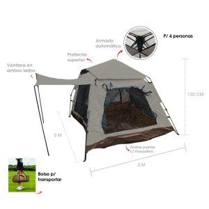 CARPA P/ACAMPAR AUTOMATICA 4 PERSONAS 2X2X1.3M 0570-3