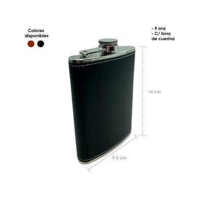 ANFORA  ACERO INOXIDABLE FORRO CUERINA 9 ONZAS ROJO Y NEGRO  6310B-1