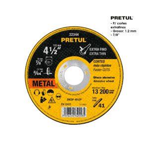 DISCO DE CORTE EXTRA FINO METAL 4 1/2 PLG 1.2MM PRETUL
