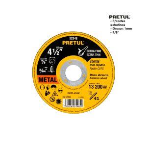 DISCO DE CORTE EXTRA FINO METAL 4 1/2 PLG 1MM PRETUL