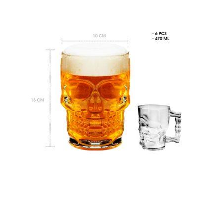 TARRO DE VIDRIO CALAVERA 6PCS 470ML
