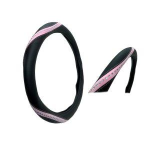 FORRO P/TIMON NEGRO CUERINA FELPA DIAMANTE/ROSADO LF-4228