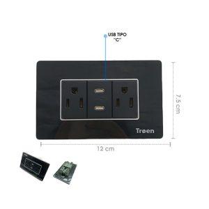 TOMACORRIENTE DOBLE NEGRO C/TIERRA  2 USB TIPO C TROEN