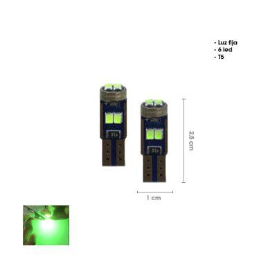 BOMBILLO LED VERDE 12V T5 6 LED  CD-180416
