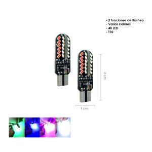 BOMBILLO LED FLASH 4 COLORES T10 48 LED 2 PCS T104010