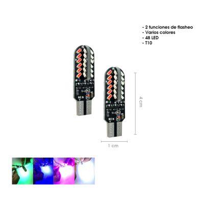 BOMBILLO LED FLASH 4 COLORES T10 48 LED 2 PCS T104010