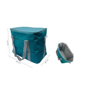 HIELERA TIPO BOLSO CELESTE Y TURQUESA FRIO/CALIENTE 45X25X35CM 632L