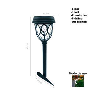 LAMPARA SOLAR P/JARDIN DE ESTACA FAROL LED 6 PCS 8085-6