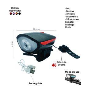 LAMPARA P/BICICLETA LED RECARGABLE C/BOCINA 7588