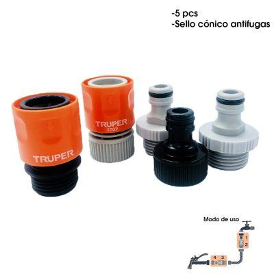 CONECTORES RAPIDOS P/MANGUERA 5 PCS PLASTICOS TRUPER