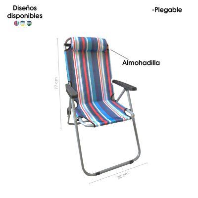 SILLA PLEGABLE LARGE RAYAS 180 LIBRAS C/ALMOHADILLA 58X49CMX98CM 1608