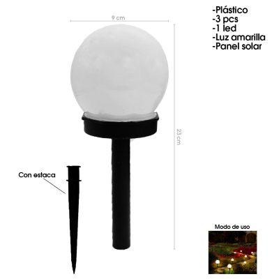 LAMPARA SOLAR DE ESTACA LUZ AMARILLA P/JARDIN 3 PCS 7742-1