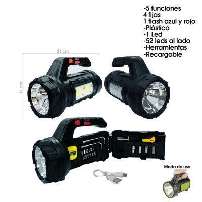 LINTERNA PLASTICA RECARGABLE C/HERRAMIENTAS MULTIFUNCION 10 PCS HM-7729C