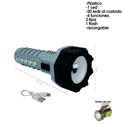 LINTERNA PLASTICA LED RECARGABLE MULTIFUNCIONAL 18X7.50CM CH-23068