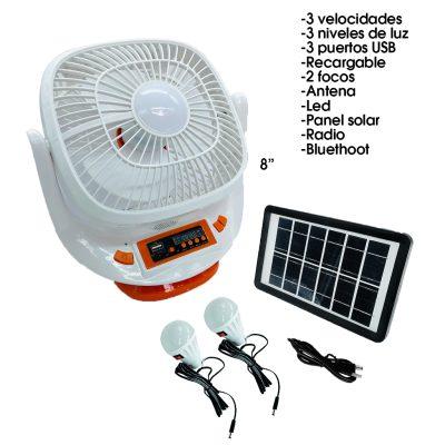 VENTILADOR DE MESA 8 PLG SOLAR BLUETOOTH C/BOMBILLOS EP-008