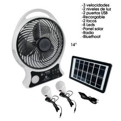 VENTILADOR DE MESA C/LUZ Y BOMBILLOS 14 PLG SOLAR BLUETOOTH C/CONTROL EP-514