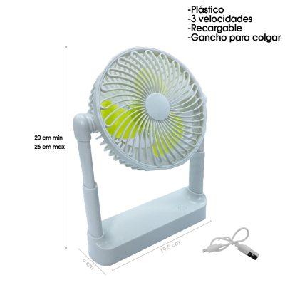 VENTILADOR DE MESA  PLASTICO TELESCOPICO 6 PLG USB RECARGABLE A7