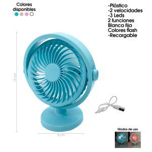 VENTILADOR 4 PLG DE MESA PLASTICO C/LUZ USB RECARGABLE BJJ508-1