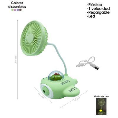 VENTILADOR PLASTICO DE MESA NAVE 3 PLG USB RECARGABLE COLORES MU350A