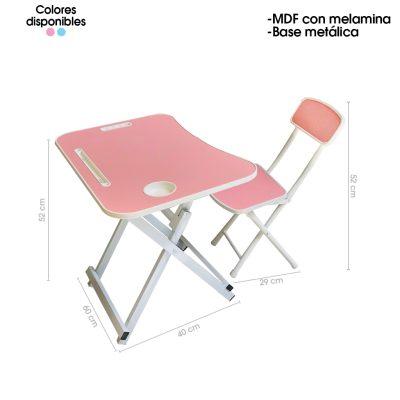 MESA Y SILLA INFANTIL P/COMPUTADORA ROSADO Y CELESTE 3964-3