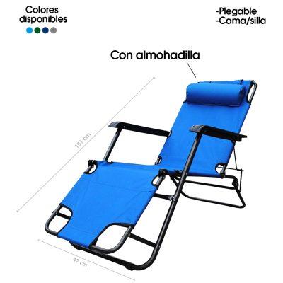 SILLA/CAMA  PLEGABLE PLAYA C/ALMOHADILLA 180 LIBRAS 60X153X21CM 1235TSL