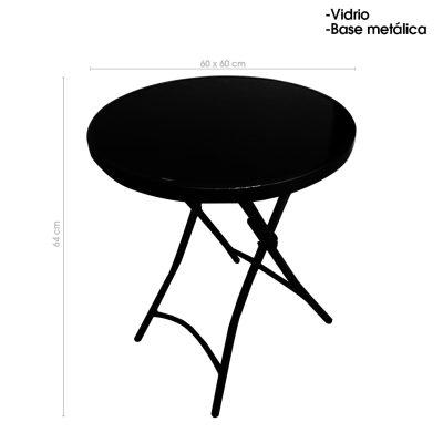 MESA MULTIUSOS REDONDA PLEGABLE METALICA C/VIDRIO 50CM 0031-6