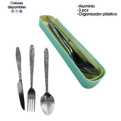 CUBIERTOS METALICOS C/ESTUCHE PLASTICO VARIOS COLORES 6283-9