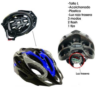 CASCO P/BICICLETA C/LUZ ADULTO AZUL CON CARBON  410-2