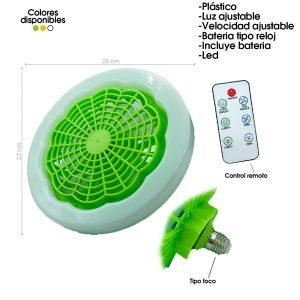 VENTILADOR 6 PLG P/PLAFONERA PLASTICO C/LUZ 30W C/CONTROL COLORES  BJ-E27