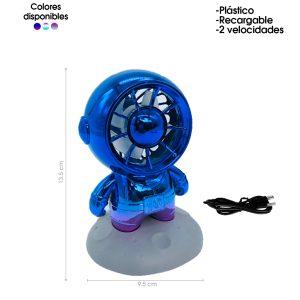 VENTILADOR PLASTICO DE MESA  ASTRONAUTA RECARGABLE COLORES 14X9.5CM BJJ728