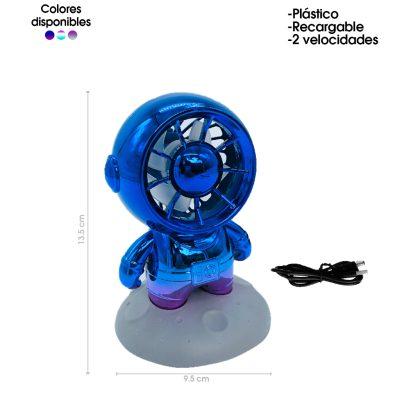 VENTILADOR PLASTICO DE MESA  ASTRONAUTA RECARGABLE COLORES 14X9.5CM BJJ728