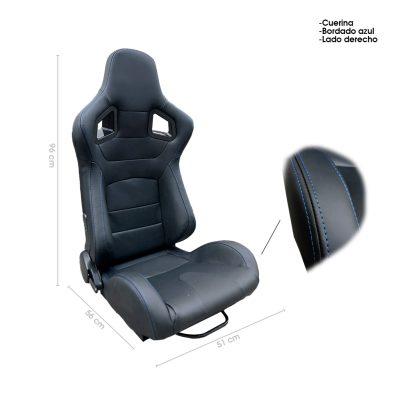 BUTACA DEPORTIVA PVC NEGRA HILO AZUL RIGHT SIDE DOUBLE SLIDER