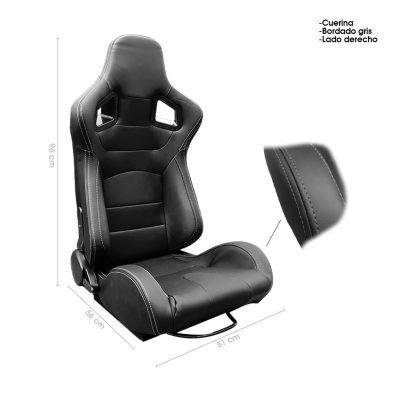 BUTACA DEPORTIVA PVC NEGRA HILO GRIS RIGHT SIDE DOUBLE SLIDER