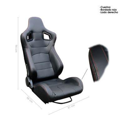 BUTACA DEPORTIVA PVC NEGRA HILO ROJO RIGHT SIDE DOUBLE SLIDER